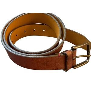 Trask Brown Leather Belt Made in USA Brass Buckle Mens Size 36-40 Casual